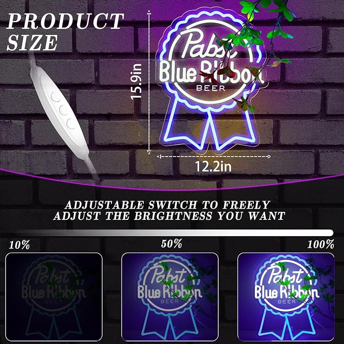 AHlove Pabst Beer Neon Sign for Wall Decor，LED Neon Lights for Bar Pub 、Man Cave，Birthday、Christmas Gifts for Man