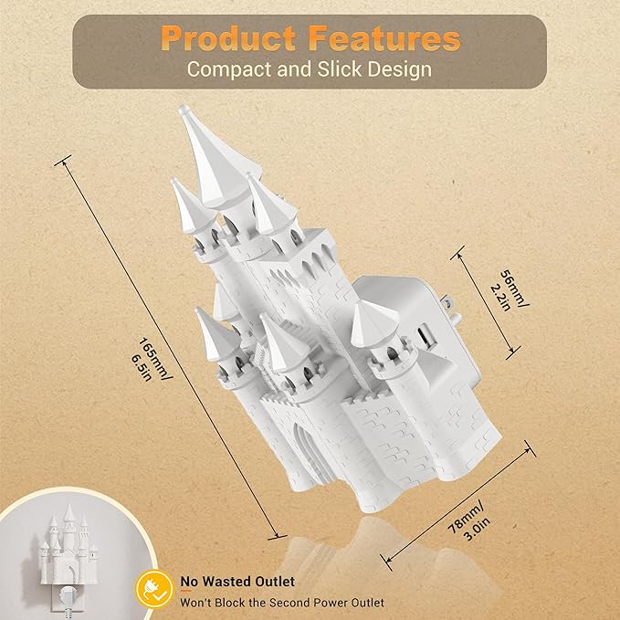 JandCase Night Lights Plug into Wall,3D Printed Castle Night Light,3000K Plug in Nightlight with Dusk to Dawn Sensor,0-100LM Adjustable Brightness for Rooms Bathroom Hallway