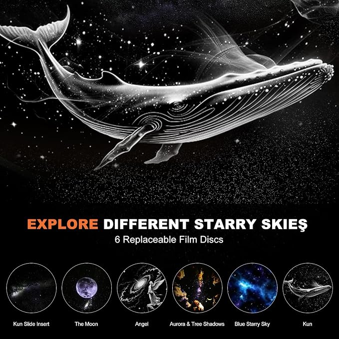 2-in-1 Galaxy Projector Night Light, USB Starry Sky Night Light Projector with Adjustable Brightness, Mini LED Ceiling/Wall Projection Lamp with 360° Rotation for Ceiling Wall Room Decor (6 Slides)