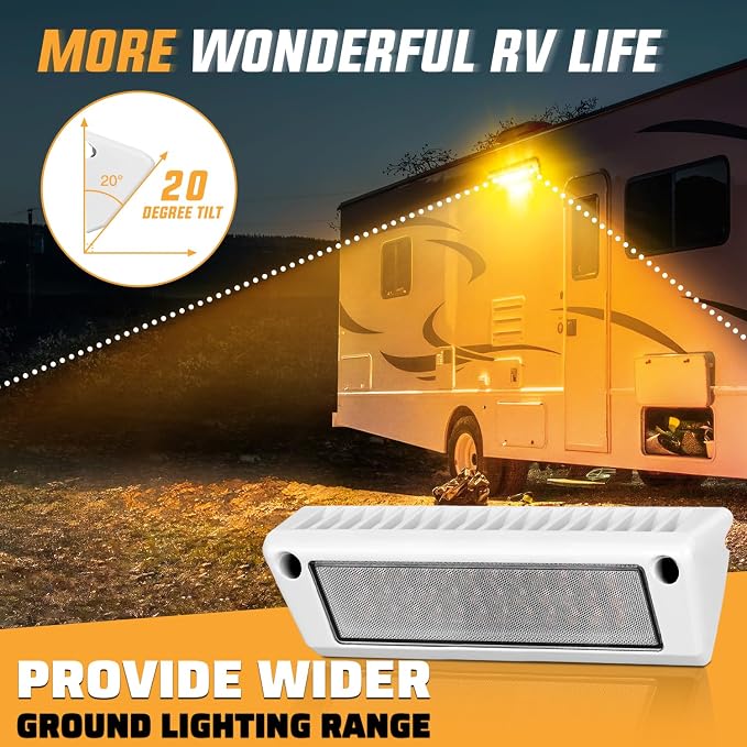 Nilight 2PCS 9 Inch RV Exterior Lights Amber Beam for RV Trailer Camper SUV | 2PCS LED porch scene cargo light, white aluminum housing, 12V 24V waterproof for RVs trailers campers 5th wheels