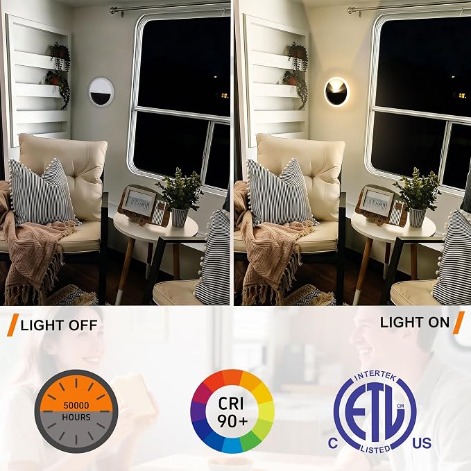Facon RV Wall Sconce Reading Light - 6.25'' Dia, Dual-Zone Wall Lighting & Spot Light with Independent Switch, 12V RV Interior Light for Bedroom, Camper, Trailer, Tiny Homes