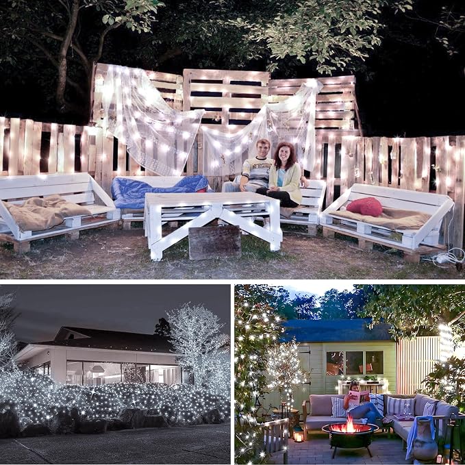 KNONEW 400FT 1200LED Green Wire Outdoor Fairy Lights Plug in Cool White | Timer,Memory,Dimmable,Remote,Waterproof,Green Wire,Invisible in Greenery,for Garden,Wedding,Party, Indoor/Outdoor, Christmas