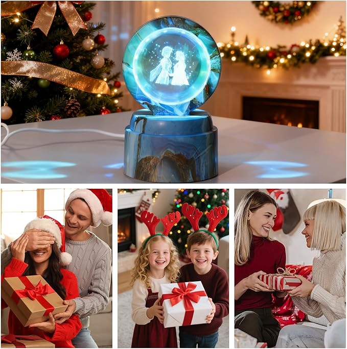 Cute Cartoon lamp,2.36 inch Rotatable 3D Crystal Ball Anime Night Light with 7 Colors Change,Color Box,Children's Room Decoration Holiday Gifts，Birthday Christmas Gifts (Frozen)