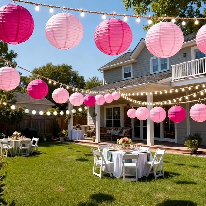 20Pcs Paper Lanterns Decorative, Pink Hanging Lanterns for Bridal Shower | 6"8"10" Hot Pink and Light Pink Round Paper Lanterns Decorations for Wedding Engagement Birthday Rustic Party Home Decor