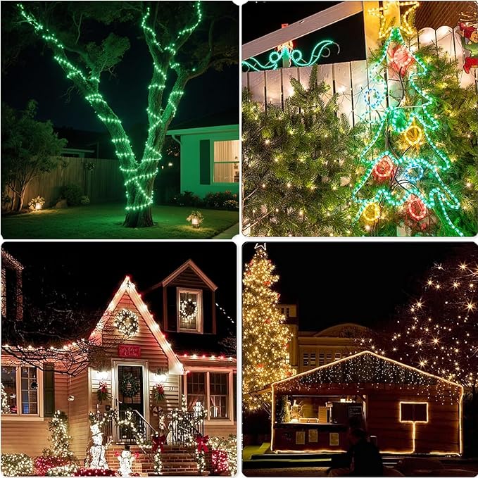 Vigdur 66FT Solar Rope Lights Outdoor - 200 LEDs Green Rope Lights Outdoor Waterproof with Remote & Timer & 8 Lighting Modes, Solar Trampoline Light for Pool Tree Garden Yard Home Camping