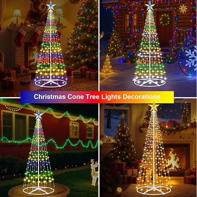 Forlivese 5FT Prelit Christmas Cone Tree Lights, 204 LED Small Lighted Christmas Tree Light with Remote, Timer, 11 Modes, Outdoor Christmas Tree for Yard Garden Decoration, Multicolor & Warm White