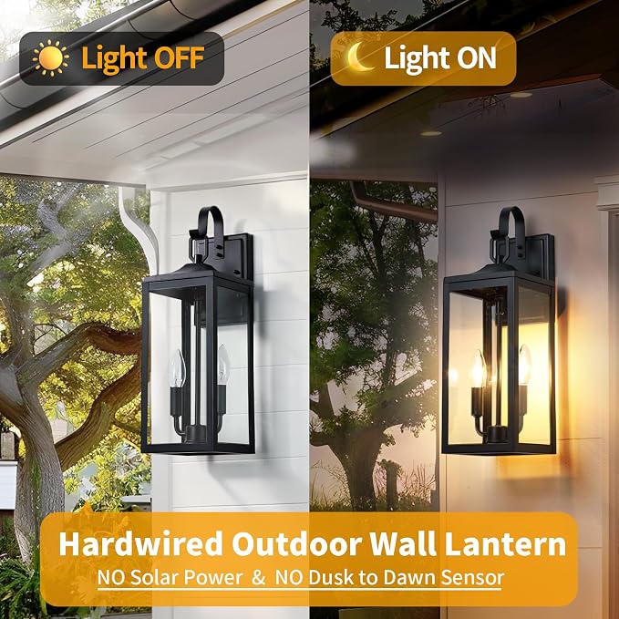 18'' Large Outdoor Wall Lights 2 Packs, Porch Light E12 2-Light, Black | Waterproof Exterior Lighting Fixtures, Outdoor Lanterns for Porch, Modern Wall Sconces, Outside Lights for House Garage