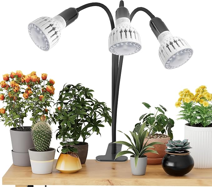 Grow Light,24W (160Watts Equiv) 5000K White Full Spectrum LED Growing Lamp Clip on Desk for Indoor Plants,Bulbs Replaceable & Non-dimmable (Black, 240W)