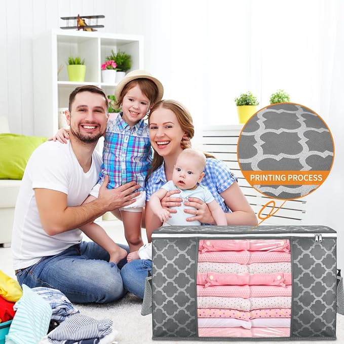 90L Large Storage Bags, 6 Pack Clothes Storage Bins Closet Organizers | Foldable Storage Containers, with Reinforced Handle, for Clothing, Blanket, Comforters, Bed Sheets, Pillows and Toys