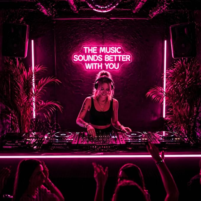 Neon Sign, Music Neon Signs for Wall Decor LED Signs Neon Light | The Music Sounds Better with You Neon Sign for Music Studio, Classroom, Bedroom, Club, Party, Pink Decor, Gift, USB Powered