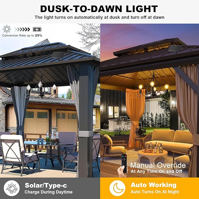 Solar Chandelier Outdoor, 4-Lights 23" Rustic Farmhouse Industrial Iron Chandeliers Waterproof Dimmable Hanging Pendant Lights for Gazebo, Pergola, Canopy, Tent Decor