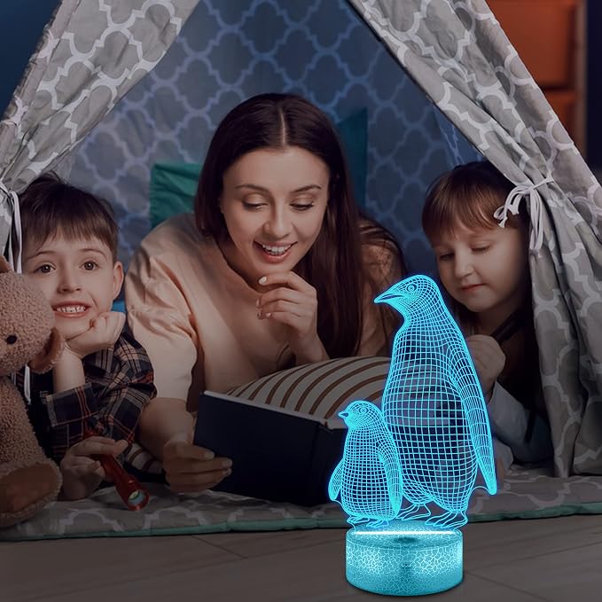 Lampeez Penguin Gift, Penguin 3D Night Light for Kids, 16 Colors Changing Illusion Lamp with Remote Control Dimmable Function 4 Flashing Mode, Kids Bedroom Decor Gifts for Boys Girls