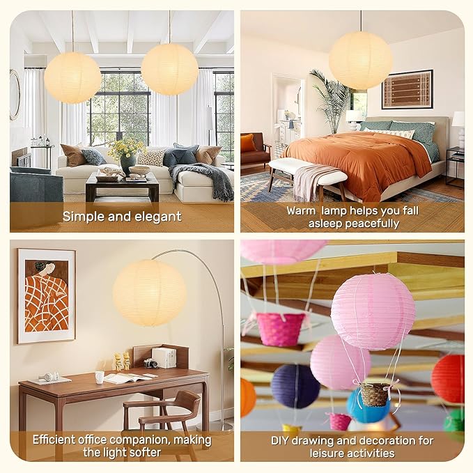 White Round Paper Lantern Lampshade, 12"x12'' Small Paper Lanterns Pendant Light Shade, Chinese Foldable Design for Living Room, Bedroom, Ceiling Lampshade Party Decor