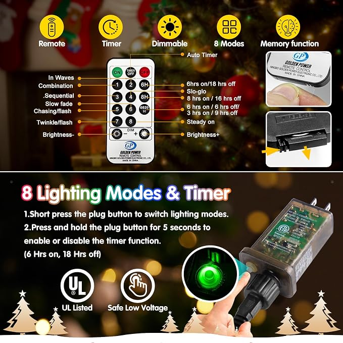 KNONEW 532FT 1600LED Outdoor Fairy Lights Plug in Warm White Xmas Decor | Timer, Memory, Dimmable, Remote, Waterproof, Copper Wire, Flexible, for Garden, Wedding, Party, Indoor/Outdoor, Christmas
