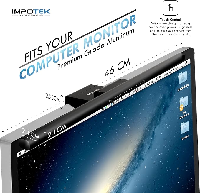 MLB-X10 LED Monitor Lamp with Smart Light Bar Anti-Glare Touch Control Brightness Adjustment USB Power