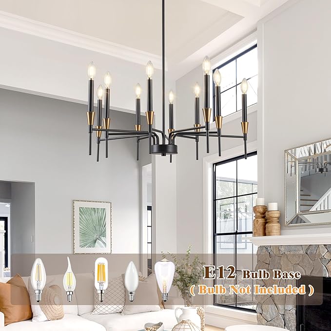 Chandeliers for Dining Room Farmhouse Dining Room Light Fixture 10-Light Black and Gold Chandelier Light Fixture Industrial Black Farmhouse Chandelier for Living Room, Bedroom, Foyer