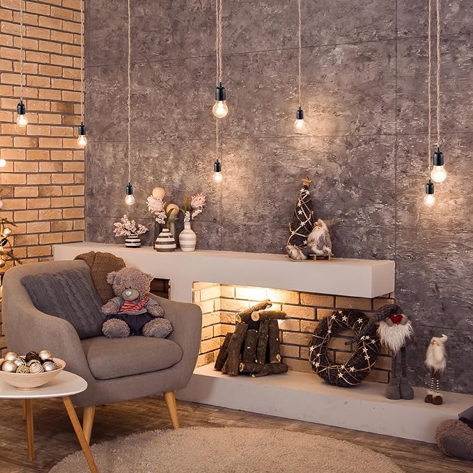 10 Pcs 10ft Pendant Light Cords Kit with Switch Rope Cord Fixtures Hanging Vintage Lamp with Plug Twisted Nylon Pendant Lamp Extension E26 E27 for Farmhouse Industrial Home DIY Decoration