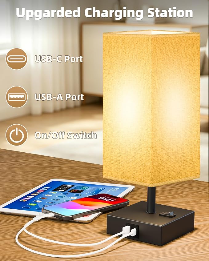 Set of 2 Smart RGB Dimmable Table Lamp Work with Alexa&APP&Remote Control | Bedside Desk Lamp with Charging Ports&Phone Stand, Music Sync Nightstand Lamp for Bedroom Living Room Office Dorm, Gray
