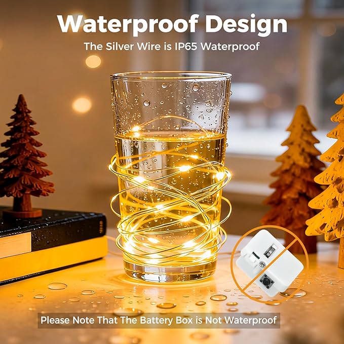 litogo 50 Pack 7FT 20 LED Fairy Lights Battery Operated, 3 Lighting Modes, Bulk Mini Twinkle String Lights Waterproof Silver Wire for Weddings Mason Jars Party Christmas Decorations-Warm White