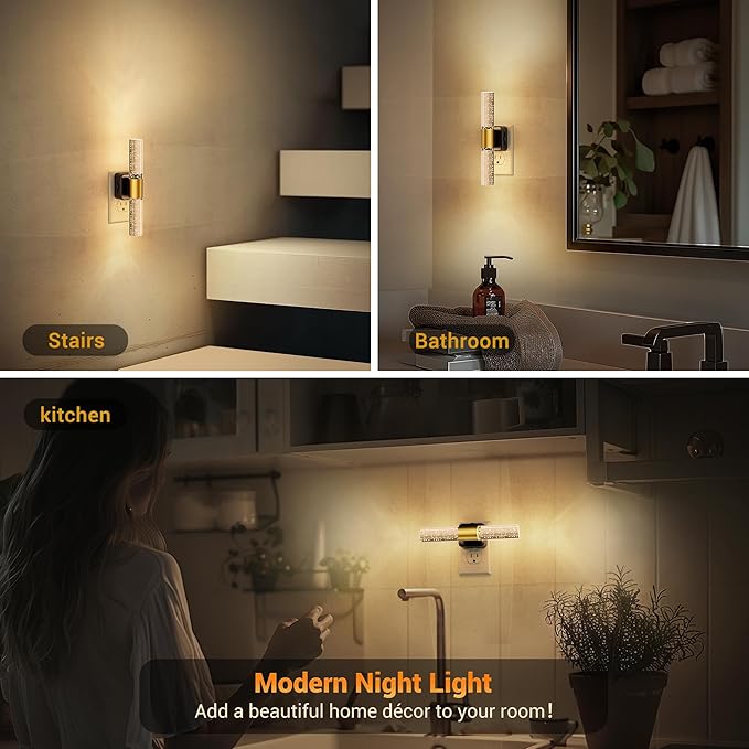 JandCase Night Lights Plug into Wall, 180° Rotating 2 Pack 3000K Soft Light LED NightLights, 0-100LM Adjustable Brightness, Plug in Night Light with Auto Light Sensor,for Bathroom,Hallway,Bedroom