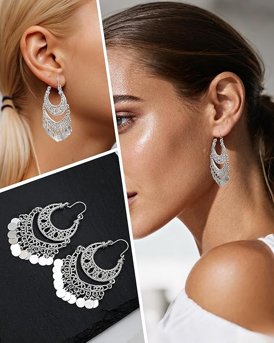 18K Gold Plated Filigree Dangling Large Gold Plated Chandelier Earrings for Women Indian Jewelry for Women Gifts