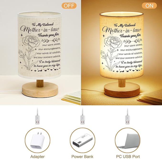 WSYEAR Gifts for Mother in Law, Birthday Mother in Law Gifts from Daughter in Law Beautiful Lamp Mothers Day Gifts for Bedside Home Decoration