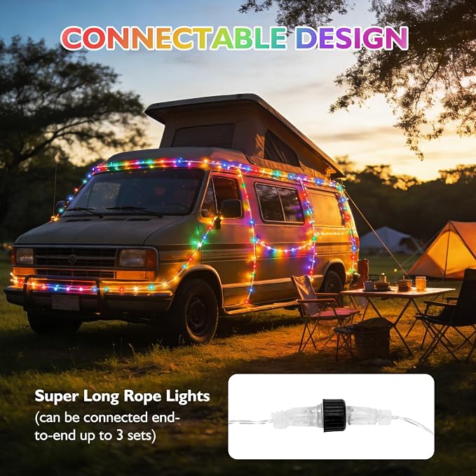 66ft LED Rope Lights Outdoor, 240 LED Connectable and Flexible Tube Lights with 8 Modes, Waterproof LED Rope Lighting for Garden, Patio, Pool, Bedroom, Party, Indoor Outdoor Decoration (Multicolor)