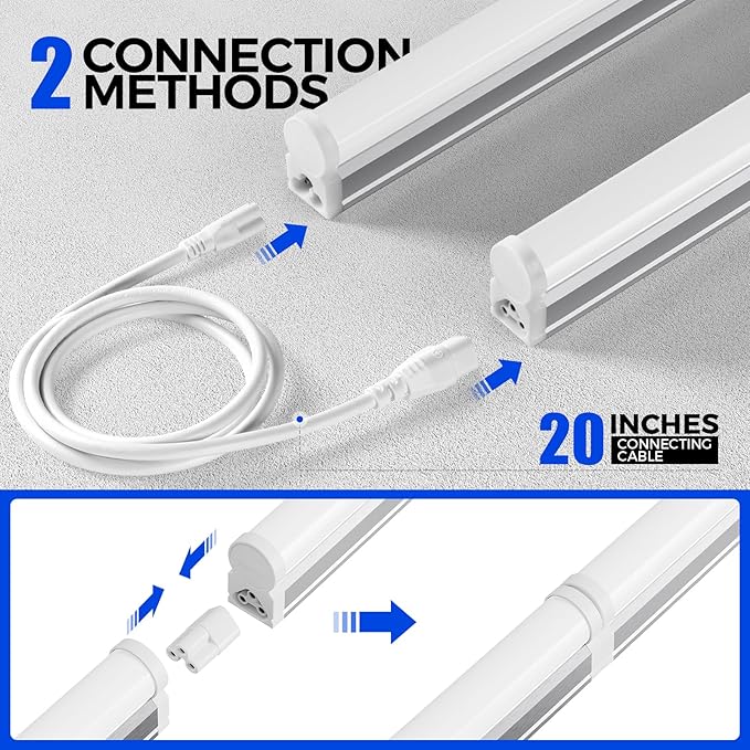 Barrina T5 LED Shop Lights, 4FT, 2200lm, 6500K (Super Bright White), 20W, Utility Garage Lighting, Ceiling and Under Cabinet Light, Corded Electric with ON/Off Switch, 2 Packs