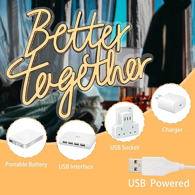 Better Together Neon Sign,Adjustable LED Neon Light Sign Backdrop powered by USB,Hanging Light for Wedding,Bar,Birthday,Wall Decor,Art Decoration(Warm White)