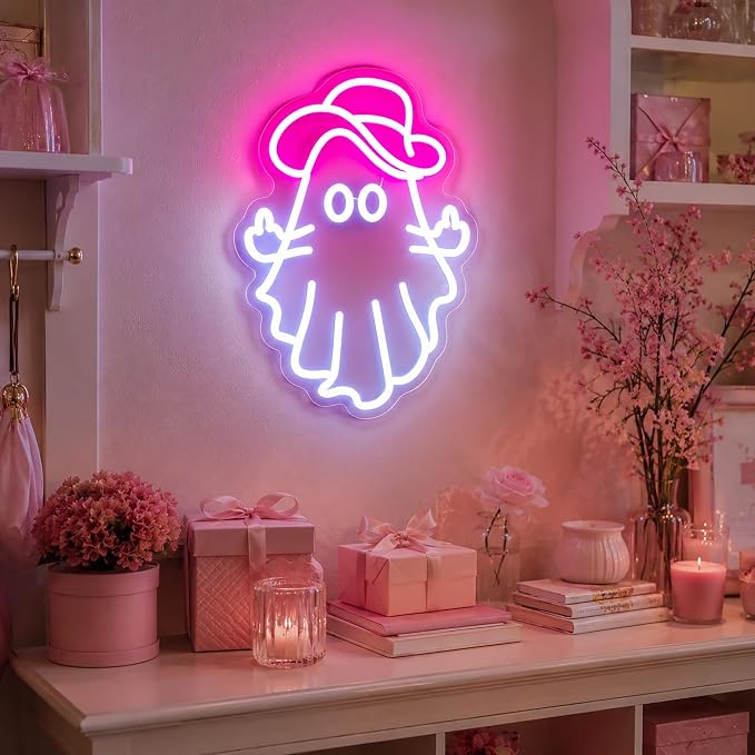 Neon Sign, Ghost Neon Signs for Wall Decor LED Signs Neon Light | Cowboy Ghost Neon Sign for Bedroom, Gaming Room, Kids Room, Party, Bar, Halloween Decor, Home Decor, Boys Gift, USB Powered