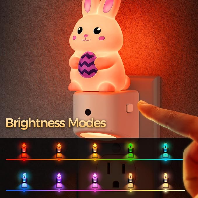 Night Light for Kids,Bunny Night Lights Plug into Wall，Room Decor | 8 Colors+ Soft White 3000K Nightlight,Dusk to Dawn Sensor,Nightlights for Kids Room Bedroom,Birthday Gift