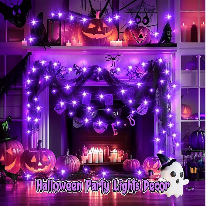 Minetom 6 Pack Purple Fairy Lights for Halloween Decor | 7ft 20 LED, Waterproof Battery Firefly Lights for Halloween Decor, Pumpkin DIY Craft, Paper Lantern Decor