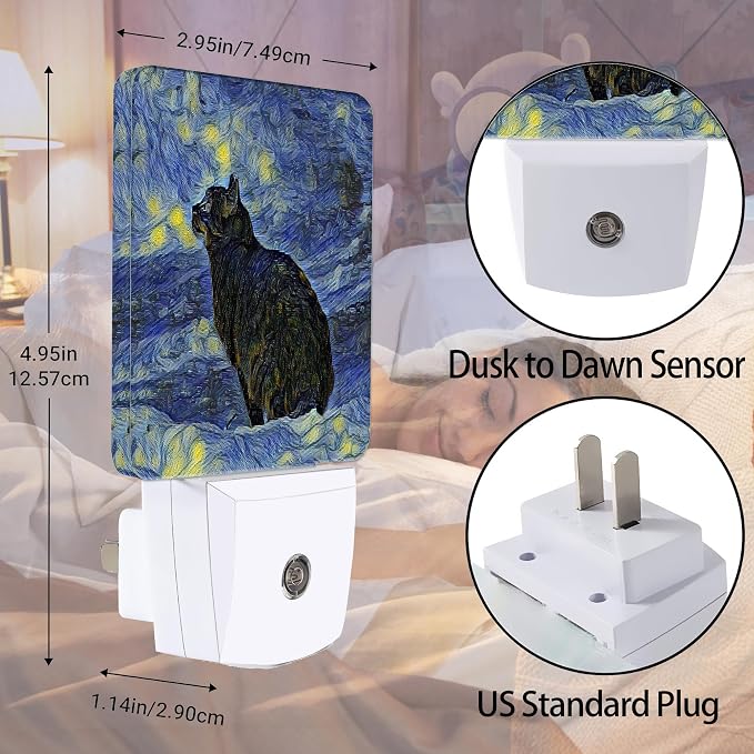 Black Cat Night Light, Dusk to Dawn Smart Sensor Nightlight for Bedroom Bathroom Kitchen Hallway Stairs Hallway, Plug-in, Energy Efficient Decor Desk Lamp Gifts