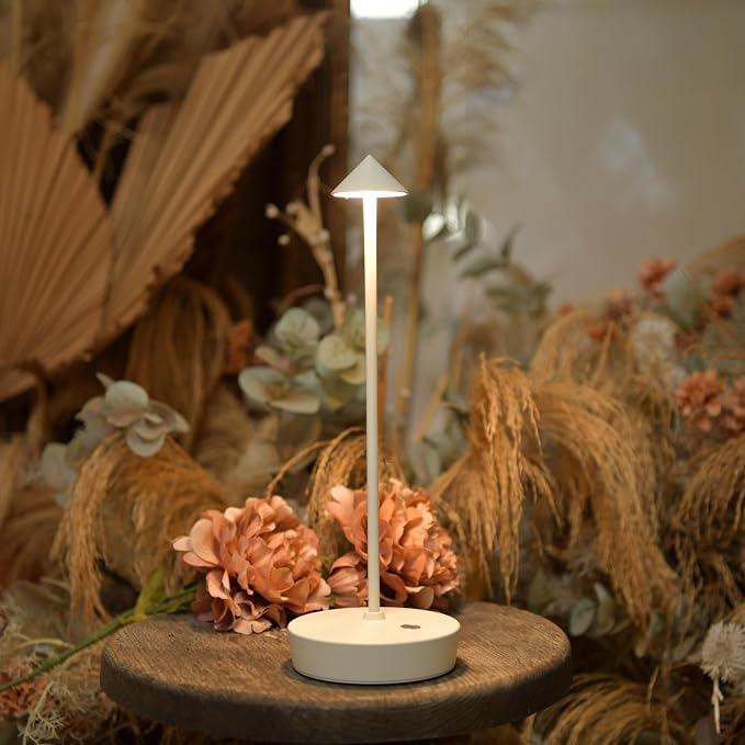 Set of 2 Cordless Rechargeable Led Table Lamp Battery Operated Light White | 6000mAh Touch 3 Color Dimming Portable Metal Outdoor Waterproof Light for Patio/Restaurant/Dining/Home