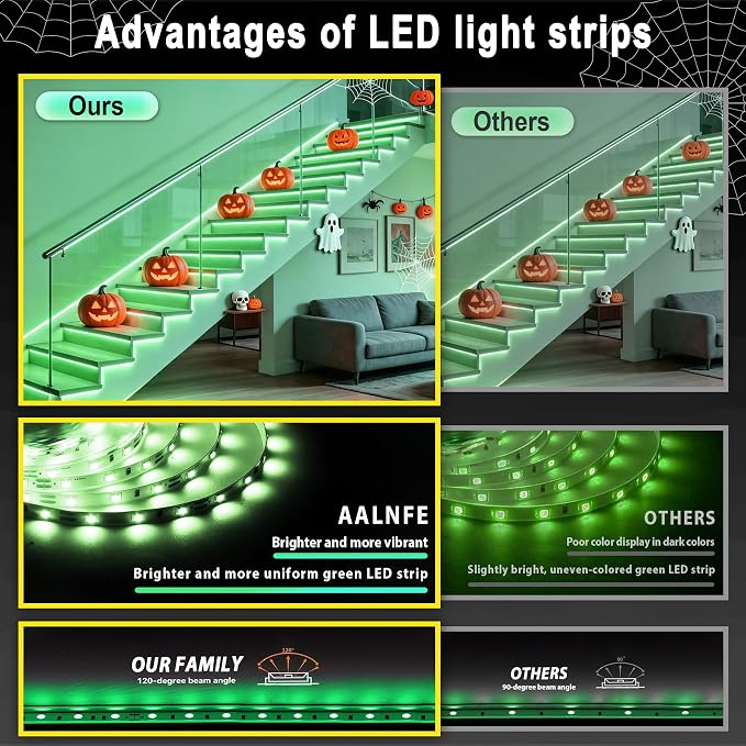 Green Led Lights Strip Halloween Decorations Indoor Rope Lights Easy DIY Cuttable Strip Lights for Room Bathroom Living Room Kitchen Ceiling Wall Vanity Mirror Decor