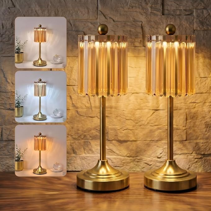 Small Vintage Cordless Table Lamp (Amber-01, 2 Pack) | 3-Color Dimmable Touch Control Small Desk Lamp for Bedroom,Office,Kitchen,Nightstand,Living Room,Home Decor