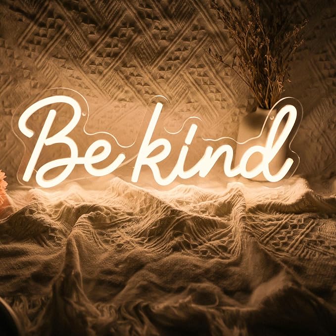 Be Kind Neon Sign Dimmable Classroom Neon Sign Warm White Wall Decor | USB Powered LED Be Kind Light for Bedroom Kids Room Dorm Office Bookstore Boutique and Shop Decoration Teen Room Study Space
