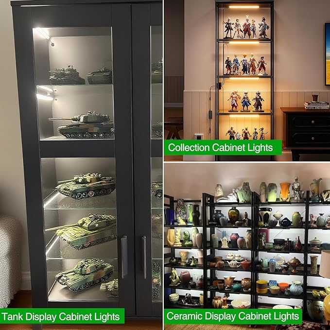 AIBOO Under Cabinet Lighting, Timer & CCT 2700-6000K with Slider Dimmer, Plug-in 12Inch 12W Lights for Curio Cabinet, Kitchen, Bookshelf (4 Bars Kit)