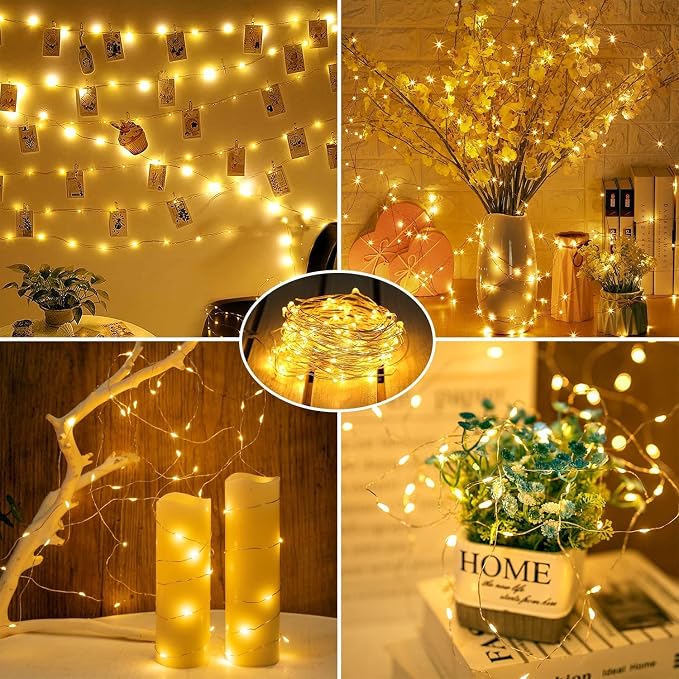 4 Pack LED Fairy Lights Battery Operated 20FT 60 LEDs Silver Wire String Lights Twinkle Lights Starry Fairy Lights for Bedroom Christmas Wedding Party Indoor Outdoor Decorations, Warm White