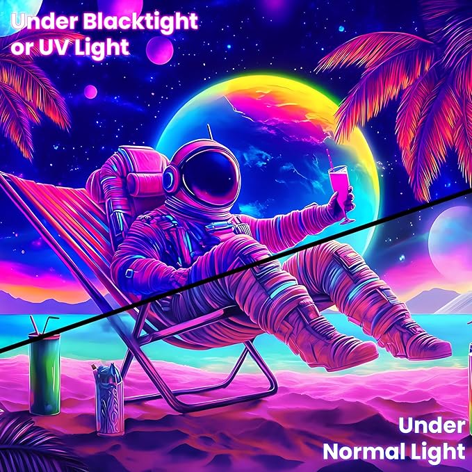 BVBOX Blacklight Space Astronaut Tapestry UV Reactive Galaxy Planet Glow in Dark Tapestries Black Light Poster Neon Wall Hanging Art for bedroom Living Room (Astronaut recliner-1M)