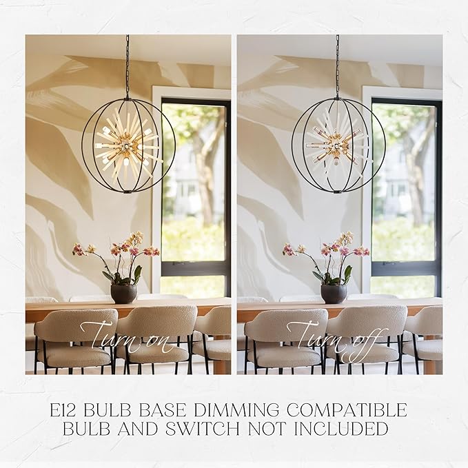 23.6" Black Gold 12-Light Globe Sputnik Chandelier Modern Firework Hanging Ceiling Glass Tube Pendant Light Fixture for Entryway Foyer Staircase Dining Living Room Hallway