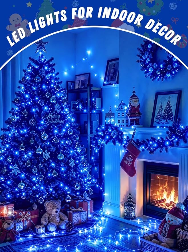 2 Pack 100 LED Fairy Lights Battery Operated with Remote Timer, 33 FT Blue | Cuttable, 8 Modes, Memory, Dimmable, IP44 Waterproof Battery String Lights for Indoor Outdoor, Wedding, Christmas Decorations