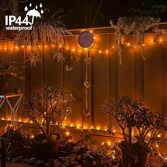 YEGUO Solar Rope Light Outdoor Waterproof, 66ft 200 LED Orange String Lights, 8 Modes Tube Christmas Lights in Clear Thin Tube