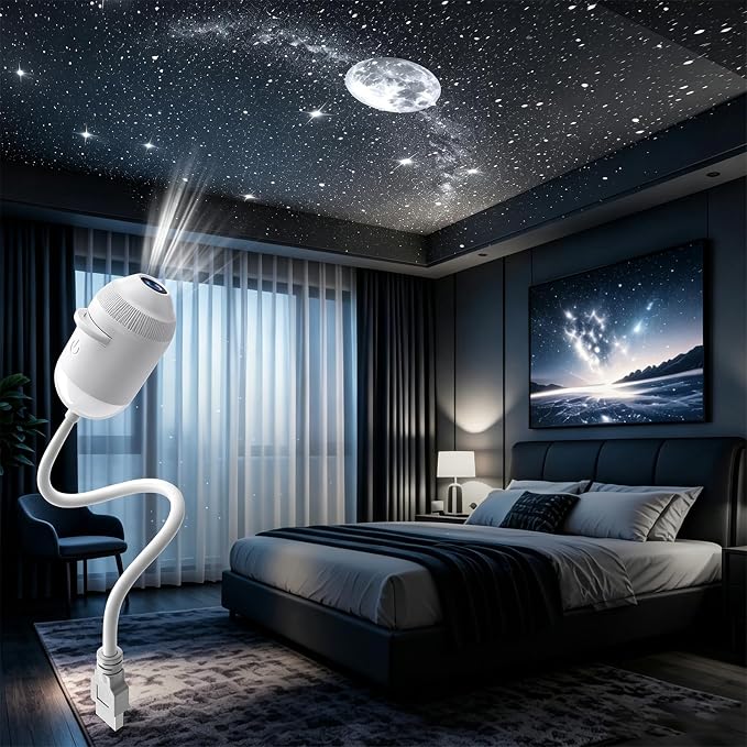 2027 New Hd Smart Dynamic 5d Holographic Night Light Projector with 24 Films Plug and Play HD Star Projector 360° Adjustable 2-in-1 Galaxy Star Ocean USB Powered Ceiling Projector for Bedroom