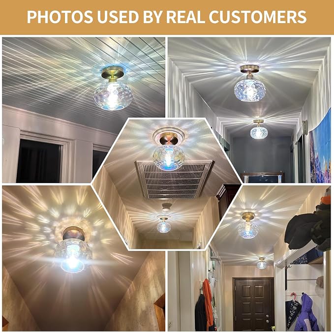 7.9″ Vintage Small Rainbow Semi Flush Mount Hallway Ceiling Light ,2 Pack | Art Deco Stained Hammered Glass,Whimsical,Gold Mid Century Light Fixtures for Closet Cottage Entryway Laundry Room Foyer