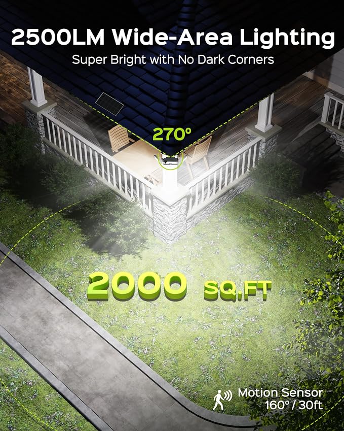 SUPERDANNY Solar Lights Outdoor Remote Control with 16.4ft Cable 1 Pack | 3 Modes 4-Head Motion Sensor Outdoor Flood Lights Dusk to Dawn, IP65 Waterproof, Solar Lights for Garden Barn Porch