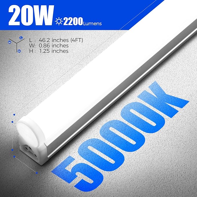 Barrina 12 Pack T5 LED Shop Light 4FT, 5000K Daylight White, 2200lm, 20W, Utility Linkable Lights, Ceiling and Under Cabinet Light, ETL Listed, Built-in ON/Off Switch for Workshop Garage Warehouse