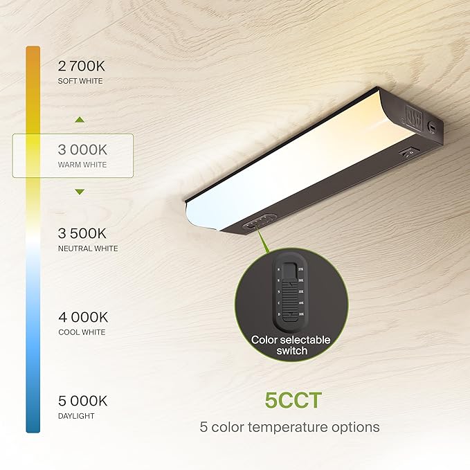 ASD 20 Pack 12 Inch Hardwired LED Under Cabinet Lights, On/Off & 5CCT Switch 2700K-5000K, 5W 442LM CRI90+, Direct Wire Low Profile Linkable Fixture, Dimmable Under Counter Kitchen Lighting, Bronze, UL