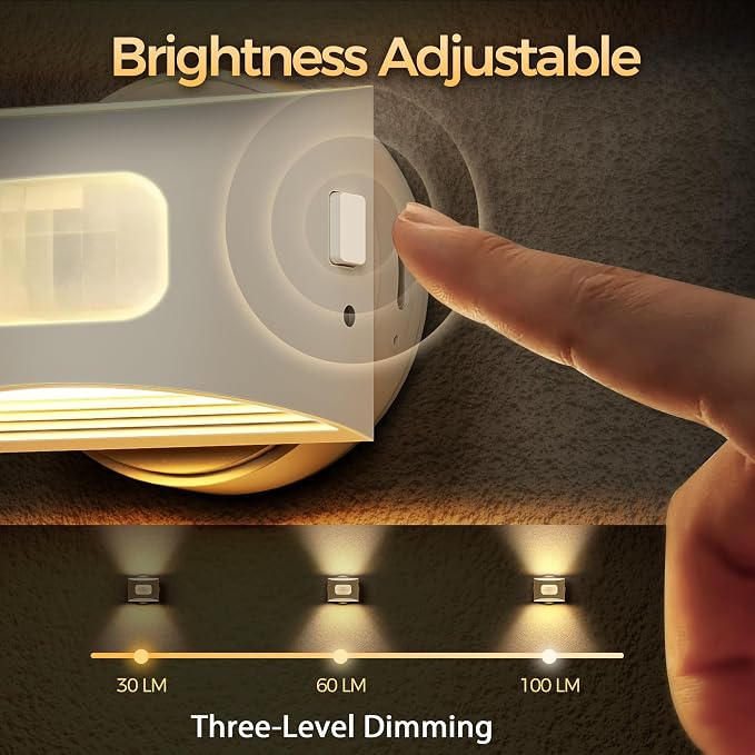 Motion Sensor Night Light Indoor, Rechargeable Night Lights | Magnetic Stick-On Stair Lights 3000K Warm White, Battery Operated lights for Hallway,Kitchen,Closet,Bedroom