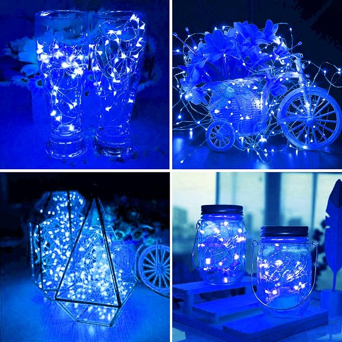 ZGWJ 12 Pack Fairy Lights, Mini String Lights Blue and White | Battery Operated 7 FT 20 LED Waterproof 3 Modes for DIY, Parties, Wedding, Halloween, Christmas Decoration